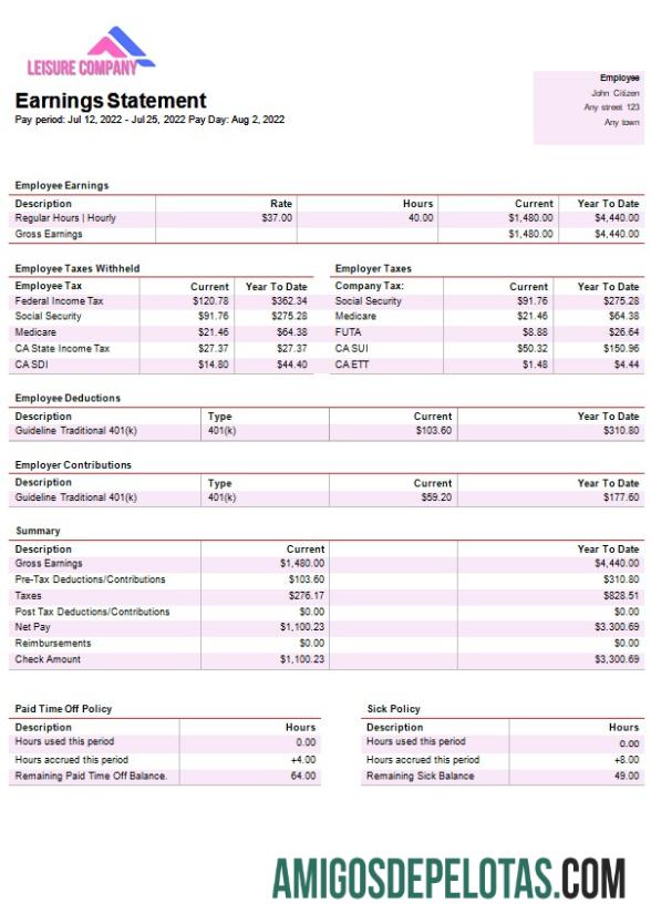 Em branco Modelo de folha de pagamento de empresa de lazer em formatos Word e PDF